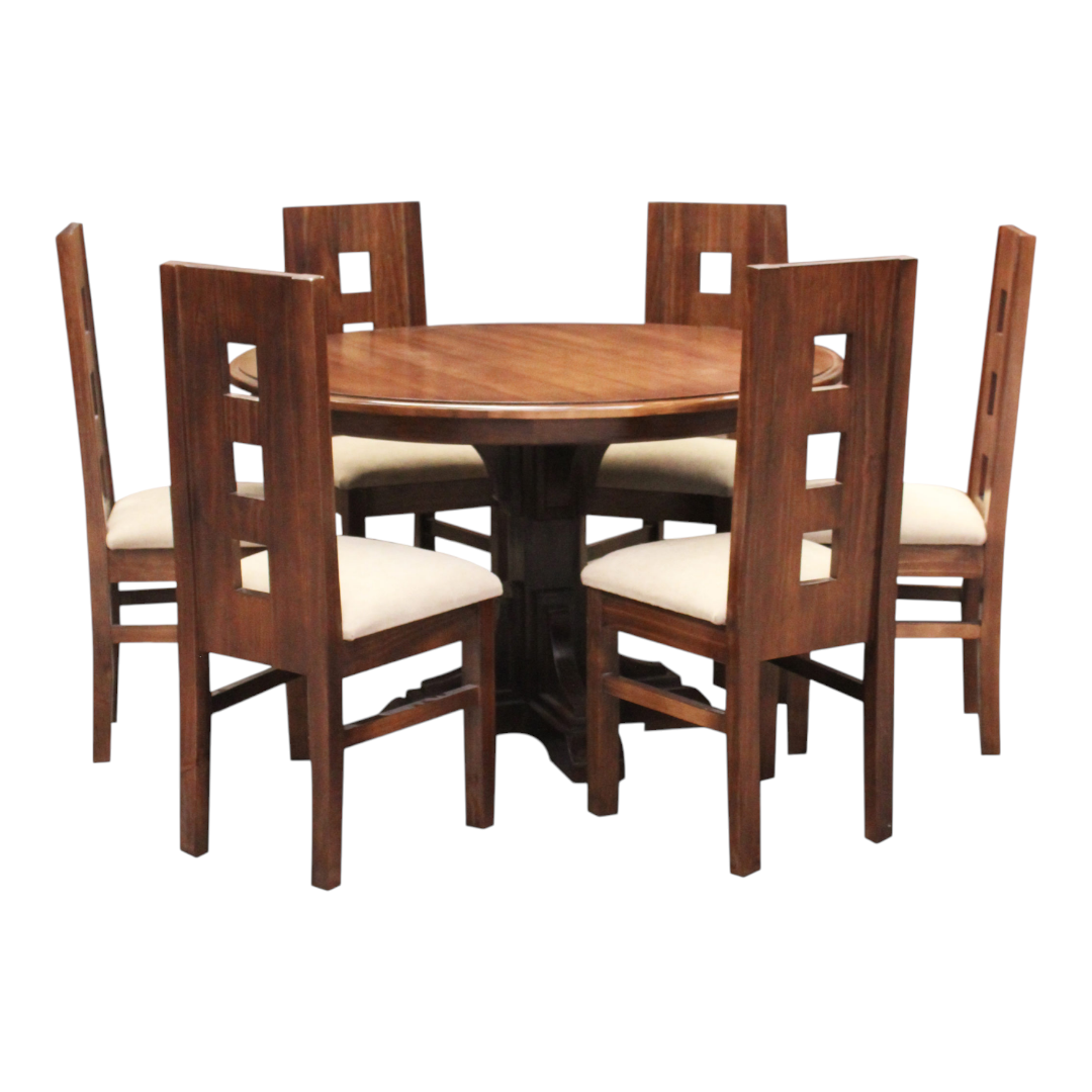 Juego de Comedor redondo 6 sillas Greco Sofá 3 cuerpos modelo normando tapiz cafe