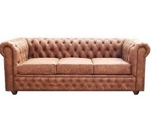 Sofá Chesterfield 3 cuerpos en Cuero Bonded Tabaco