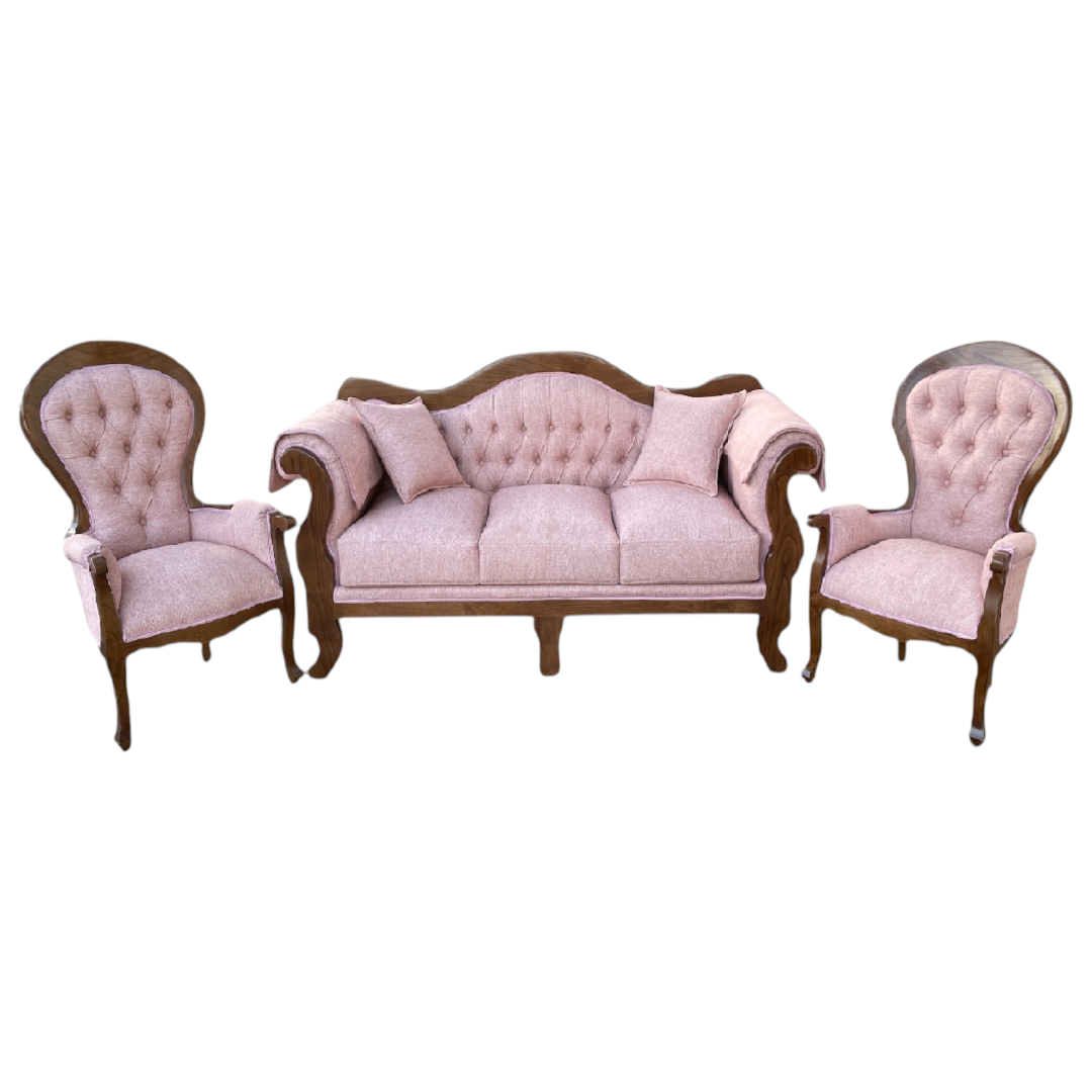 Living Normando con Presidenciales Tela Pink (Premium) Juego de Living modelo Normando Rosa